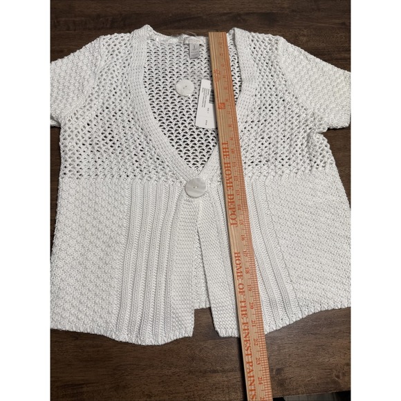 Chico's Crochet Knit Cecilia Crop Cardigan Sweater White Chic Minimalist Sz 1 - Picture 8 of 9
